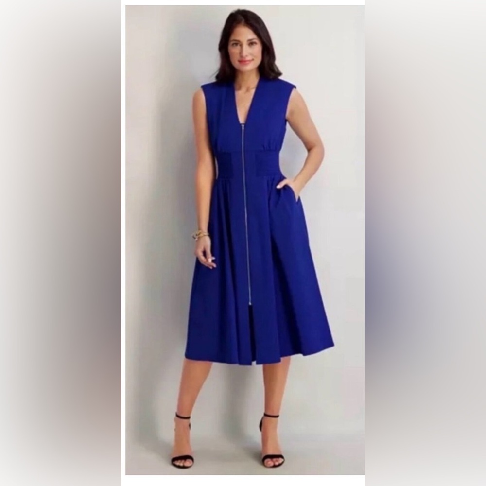 Worn once. The Tommie Cap-Sleeve Smocked Front-Zip Midi Shirt Dress, Size SP